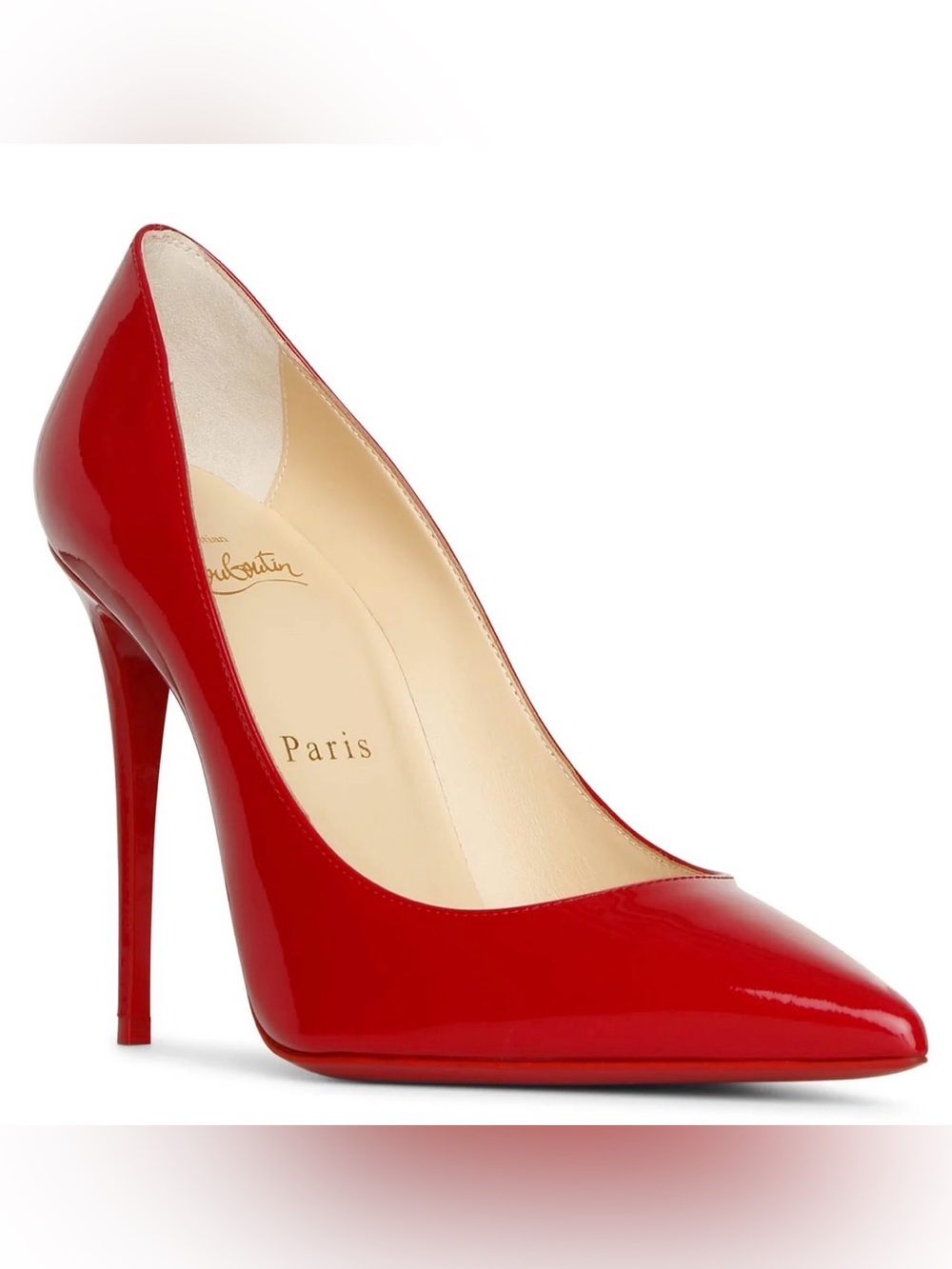 Christian Louboutin Patent Leather Pointed-Toe Pump Kate 100 Loubi Red